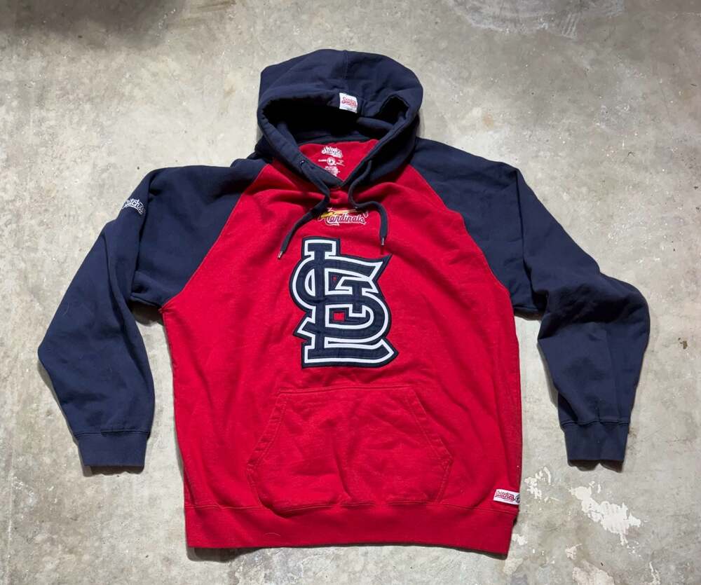 Stitches St. Louis Cardinals MLB Red and Navy Blue Pullover Hoodie Men's X-Large